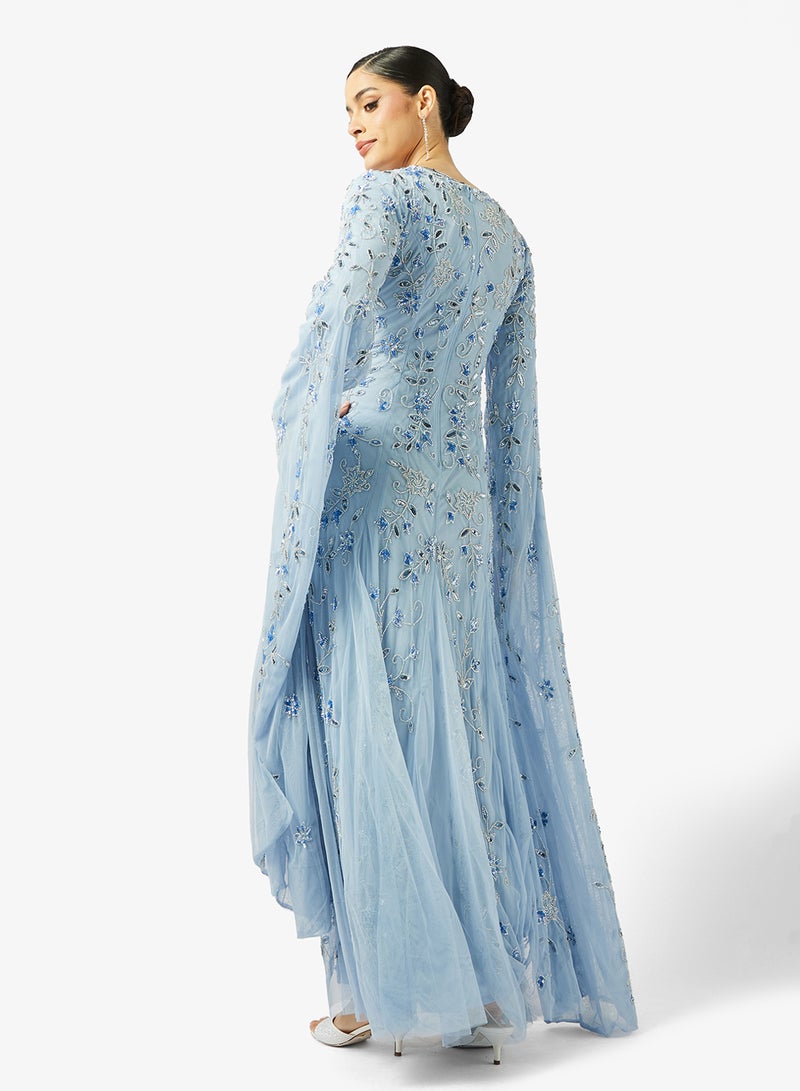 MARYISA Cape Sleeve Sequin Maxi Dress - Image 2